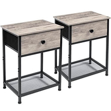 Load image into Gallery viewer, AMHANCIBLE Nightstands Set of 2, Small End Side Tables Living Room with Drawer, Industrial Slim Night Stands with Shelf, Bedside Tables for Bedroom, Greige HET03SDGY