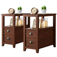 Load image into Gallery viewer, Giantex End Table W/ 2 Drawers and Shelf Space-Saving Rectangular Bedside Table with Metal Handle, Retro Side Table for Living Room Bedroom Home Furniture Side Table (2, Brown)