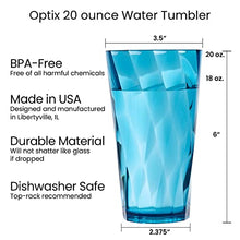 Load image into Gallery viewer, US Acrylic Optix Plastic Reusable Drinking Glasses (Set of 8) 20oz Water Cups in Jewel Tone Colors | BPA-Free Tumblers, Made in USA | Top-Rack Dishwasher Safe