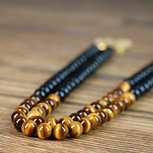 Load image into Gallery viewer, COAI Tree of Life Pendant Tiger Eye Obsidian Stone 108 Beads Mala Necklace