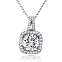 Load image into Gallery viewer, SBLING Platinum Plated AAAA Cubic Zirconia Cushion Shape Halo Pendant Necklace- Gifts for Women/Girls