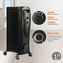 Load image into Gallery viewer, R.W.FLAME Oil Filled Radiator Heater - 3 Heat Settings, Adjustable Thermostat, Quiet and Portable Space Heater with Tip-over & Overheating Functions (27", Black)