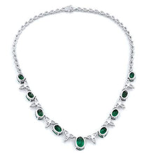 Load image into Gallery viewer, Rachel Koen 18K White Gold Oval Green Emerald and Pear Shaped Diamonds Necklace