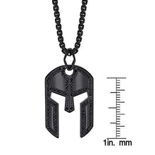 Load image into Gallery viewer, Spartan Helmet Necklace for Men | Black Spinel 24” Long Rolo Chain Stainless Steel | Men’s Accessory Gemstone Necklaces