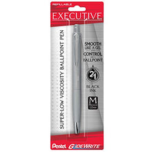 Load image into Gallery viewer, Pentel GlideWrite Executive Ballpoint Pen, (1.0mm) Medium line, Silver Metal Barrel, Black Ink (BX970ZBP)