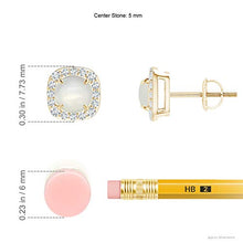 Load image into Gallery viewer, June Birthstone - Claw-Set Moonstone and Diamond Cushion Halo Stud Earrings in 14K Yellow Gold (5mm Moonstone)