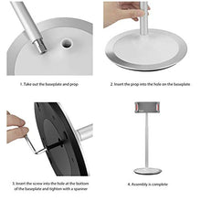 Load image into Gallery viewer, SAIJI Tablet Stand Holder, Height Adjustable, 360 Degree Rotating, Aluminum Alloy Cradle Mount Dock for 4.7"-12.9" Screen iPhone Samsung, iPad, Nintendo Switch, Kindle, eBook Reader (Silver)