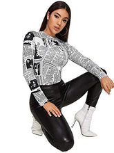 Load image into Gallery viewer, WDIRARA Women's Letter Print Mock Neck Tee Casual Long Sleeve Tee Tops Graphic Multicolor M