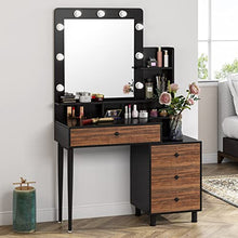 Load image into Gallery viewer, Tribesigns Vintage Vanity Table with Lighted Mirror, Vintage Makeup Dressing Table with Large Drawer and 3-Drawer Chest, Dresser Table for Women (Brown, Stool NOT Included) (Brown/Black)