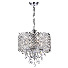 Load image into Gallery viewer, Edvivi Marya 4-Light Chrome Round Crystal Chandelier Ceiling Fixture | Beaded Drum Shade | Glam Lighting