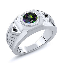 Load image into Gallery viewer, Gem Stone King 2.03 Ct Round Green Mystic Topaz Black Diamond 925 Sterling Silver Men's Ring (Size 12)
