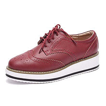 Load image into Gallery viewer, YING LAN Women's Platform Lace-Up Wingtips Square Toe Oxfords Shoe Red 2