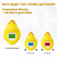 Load image into Gallery viewer, Baby Bath Thermometer Floating Toy, BabyElf Rubber Duck Thermometer for Infants, Water and Room Safty Thermometer for Bathtub Bath Pool, with Temperature Warning, 2 Extra Duck Toys