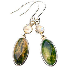 Load image into Gallery viewer, StarGems Natural Moss Agate And Moonstone Handmade 925 Sterling Silver Earrings 2" D6881