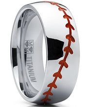 Load image into Gallery viewer, Metal Masters Co. Men's Titanium Sports Baseball Ring Wedding Band with Red Stitching, Comfort Fit, Dome High Polish Finish 8mm 8