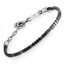 Load image into Gallery viewer, QLEESI Hematite Bracelet Designs from Italy, 6.99Inches - 8.59Inches, 2mm Natural Black Bead Cuff with Adjustable Lobster Clasp, Magnetic Hematite Bangle for Mens and Womens (Blue Plated)