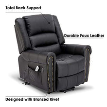 Load image into Gallery viewer, Electric Power Lift Recliner Chair Dual TUV Motor Infinite-Positions Lay Flat Sleeper Faux Leather Lounge w/Remote Control Dual USB Charging Ports 7298 (Black)