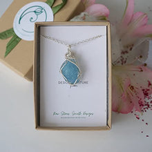 Load image into Gallery viewer, Raw Aquamarine Necklace - Blue Aquamarine Crystal Pendant - Sterling Silver - March Birthstone - Gift for Her with Gift Box - Aquamarine Stone