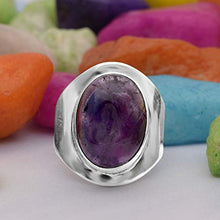 Load image into Gallery viewer, Shine Jewel 8.150 Ctw 16x12 Oval Cabochon Natural Amethyst Gemstone 925 Sterling Silver Ring (9)