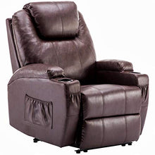 Load image into Gallery viewer, Mcombo Electric Power Recliner Chair Sofa with Massage and Heat for Living Room, 2 Positions, 2 Side Pockets and Cup Holders, Faux Leather 7050 (Dark Brown)