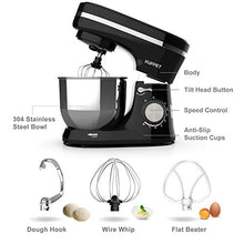 Load image into Gallery viewer, KUPPET Stand Mixer, 8-Speed Electric Mixer, Tilt-Head Food Mixer with Dough Hook, Wire Whip & Beater, 4.7QT Stainless Steel Bowl, Black