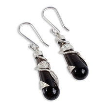 Load image into Gallery viewer, NOVICA Obsidian .925 Sterling Silver Dangle Earrings 'Black Clematis'