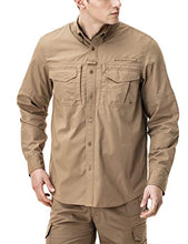 Load image into Gallery viewer, CQR Men's Long Sleeve Work Shirts, Ripstop Military Tactical Shirts, Outdoor UPF 50+ Breathable Button Down Hiking Shirt, Officer Work Shirts Coyote, Medium