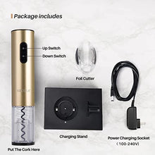 Load image into Gallery viewer, Secura Electric Wine Opener, Automatic Electric Wine Bottle Corkscrew Opener with Foil Cutter, Rechargeable (Champagne Gold)