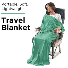 Load image into Gallery viewer, Portable, Soft, Lightweight Travel Blanket with Bag for Airplane, Taxi Cabs, Concerts or Picnics; Back Strap to Attach to Luggage (Green)