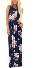 Load image into Gallery viewer, ZZER Women's Sleeveless Floral Racerback Loose Swing Casual Tunic Beach Long Maxi Dresses with Pockets (C3052RoyBlue,L)