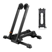 Load image into Gallery viewer, Clothink Foldable Bicycle Storage Stand, Bike Floor Parking Rack Wheel Holder for Garage Indoor for Mountain and Road Bike