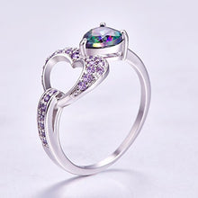 Load image into Gallery viewer, Veunora Ladies' 925 Sterling Silver Created 6x6mm Heart Cut Rainbow Topaz Filled Gift Ring Size 8
