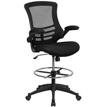 Load image into Gallery viewer, Flash Furniture Mid-Back Black Mesh Ergonomic Drafting Chair with Adjustable Foot Ring and Flip-Up Arms