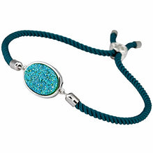 Load image into Gallery viewer, TUMBEELLUWA Titanium Coated Natural Druzy Crystal Quartz Adjustable Bracelet for Women, Teal Blue AB Aura Druzy