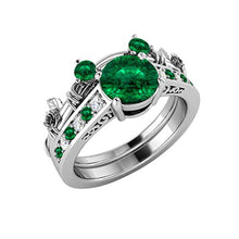 Load image into Gallery viewer, 1.50 Ct Round Cut Green Emerald & Simulated Diamond Mickey Mouse Engagement Bridal Set Ring in 14k White Gold Plated Plated Sterling Silver
