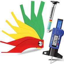 Load image into Gallery viewer, 3 Pieces Tire Tread Depth Gauge Tool Digital Tire Tread Depth Gauge Brake Lining Thickness Gauge Coded Tire Tread Depth Gauge Automotive Brake Pad Measure Ruler for Motorcycle, Car, Truck and Bus