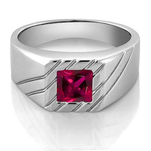 Load image into Gallery viewer, Gem Stone King 1.71 Ct Princess Red Created Ruby 925 Sterling Silver Men's Ring (Size 8)