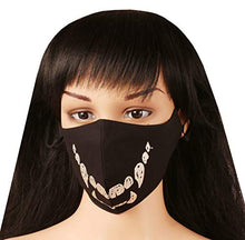 Load image into Gallery viewer, Touchstone Skull embroidered 3 layer medium size cotton face masks reusable machine washable adjustable for men, women. (Pack of 3). Black