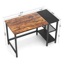 Load image into Gallery viewer, CubiCubi Computer Home Office Desk, 47 Inch Small Desk Study Writing Table with Storage Shelves, Modern Simple PC Desk with Splice Board, Rustic Brown and Black