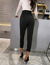 Load image into Gallery viewer, LIUMILAC Gray Pencil Pants for Women Casual High Paperbag Waist Pants Slim Cropped Pants