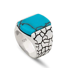 Load image into Gallery viewer, Chicotta Men’s Sterling Silver Statement Ring with Large Flat-top Onyx/Turquoise Gemstone (12, Antique Turquoise)