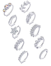 Load image into Gallery viewer, Tornito 10Pcs Nose Ring Hoop Paved Flower Leaf Feather CZ Cartilage Earrings Nose Piercing Jewelry for Women Men Silver Tone 20G
