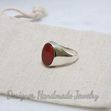 Load image into Gallery viewer, Carnelian Ring, Men's Signet Ring, Men's Silver Ring, Gifts For Him, Gemstone Ring, 925 Sterling Silver Ring, Flat Oval Gemstone Ring, Wedding Mens Ring