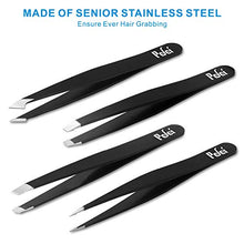 Load image into Gallery viewer, Pefei Tweezers Set - Professional Stainless Steel Tweezers for Eyebrows - Great Precision for Facial Hair, Splinter and Ingrown Hair Removal (Black)