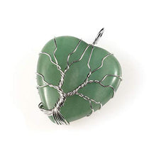 Load image into Gallery viewer, Top Plaza Natural Green Aventurine Healing Crystals Necklace Silver Tree of Life Wire Wrapped Heart Shape Stone Pendant for Womens Girls Ladies