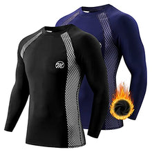 Load image into Gallery viewer, MEETWEE Thermal Shirts for Men, Long Sleeve Fleece Lined Base Layer Cold Weather Winter Warm Compression Tops Skiing Running (Black+Blue, Small)