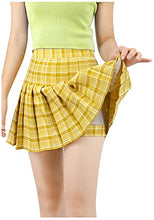 Load image into Gallery viewer, DAZCOS US Size 0-22 Plaid Skirt High Waist Japan Uniform Style with Shorts for Women (3X-Large, Yellow)