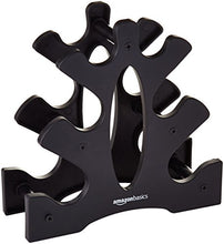 Load image into Gallery viewer, AmazonBasics Neoprene Workout Dumbbell Hand Weights, 20 Pounds Total, Pink/Purple/Green - 3 Pairs (2-Lb, 3-Lb, 5-Lb) & Weight Rack