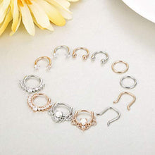 Load image into Gallery viewer, Finrezio 12Pcs 316L Stainless Steel Septum Piercing Nose Rings Hoop Cartilage Tragus Retainer Body Piercing Jewelry 8MM 16G Rose-Gold Tone & Silver Tone
