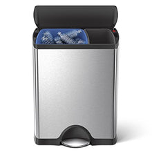 Load image into Gallery viewer, simplehuman Kitchen Dual Compartment Recycling Step Trash Can, 46 Liter / 12.2 Gallon, Brushed Stainless Steel